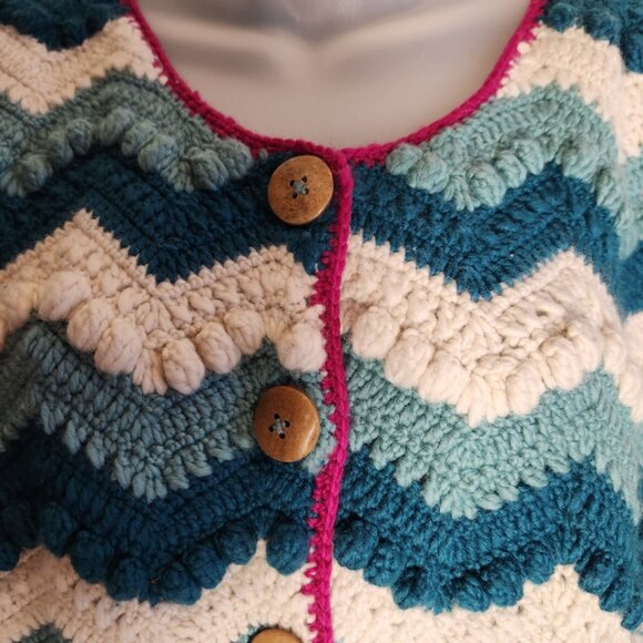 French Knot exclusively for Sundance Chevron Cardigan Women's Size L Hand Made - Picture 3 of 12